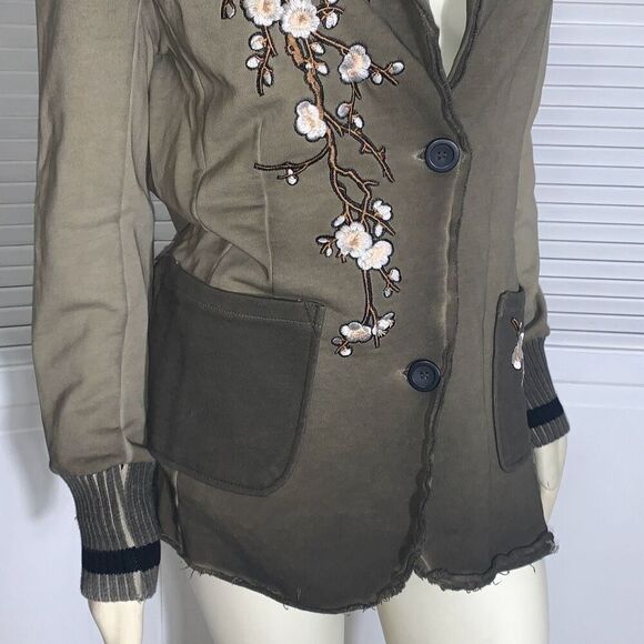 NWT Soft Surroundings Women’s Boho Mixed Media Floral Embroidered Olive Green Ja - Picture 12 of 14